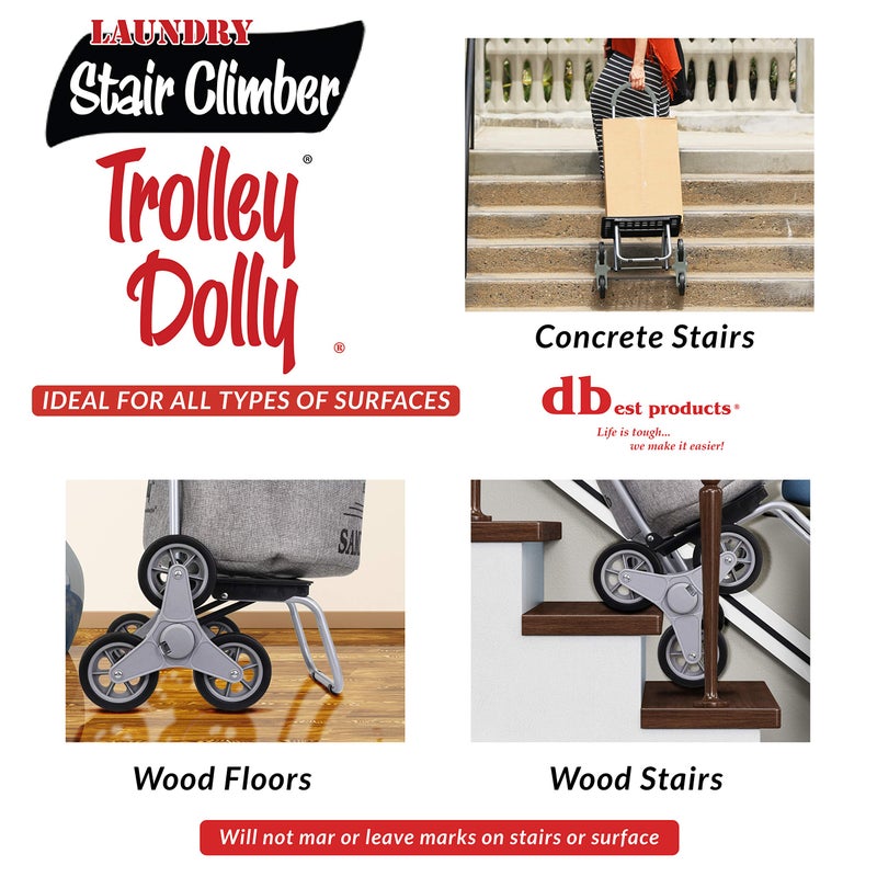 dbest products Stair Climber Laundry Trolley Dolly, Grey Laundry Bag Hamper Basket cart with wheels sorter - Image 5